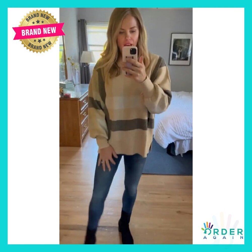 Oversized Cable Knit Pullover Batwing Sleeve Crewneck Chic Minimal Y2K - Picture 6 of 7
